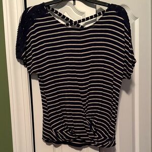 Navy and White Striped Women's Top